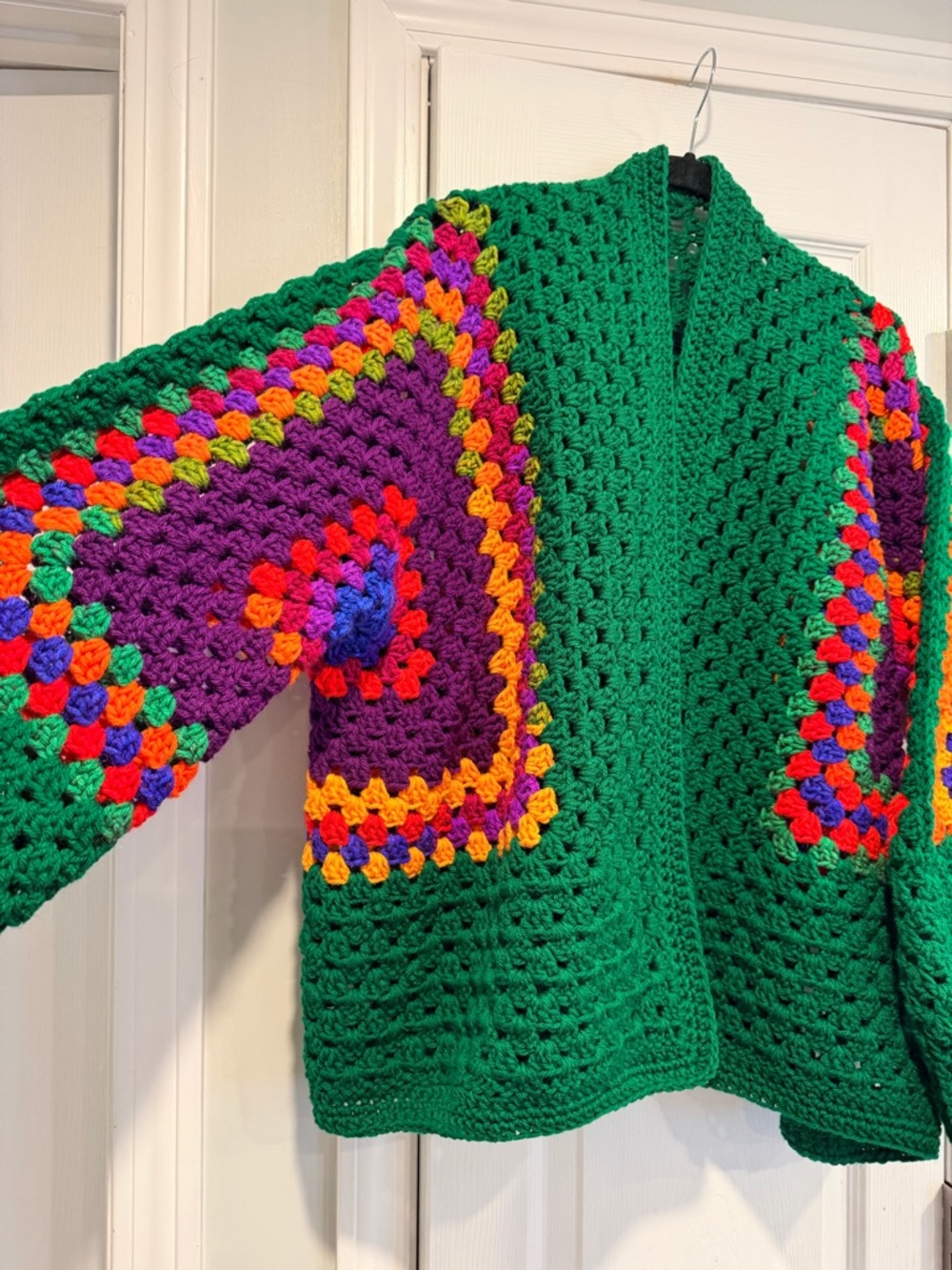 Handmade Crochet Granny Square One Size Cozy Cardigan Boho Chunky Knit Sweater - Picture 4 of 10